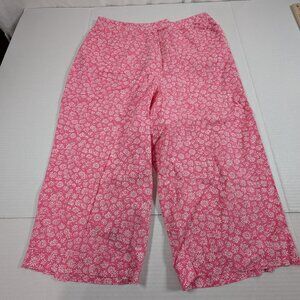 Talbots Women's Size 10 Cotton Blend Pink and White Floral Capri Wide Leg